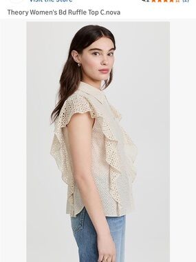 Theory Cream Eyelet Ruffle Blouse